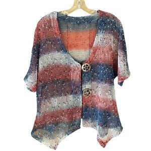 Boho Mesh Knit Cardigan One Size Blue Red White Slouchy